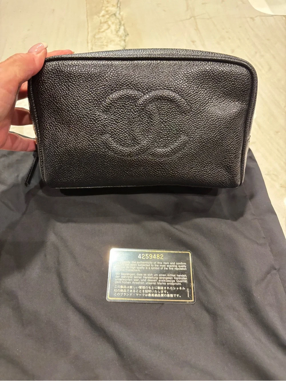 CHANEL Black Caviar Leather Zipped Cosmetic Pouch